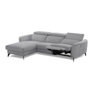 Canapé d'angle relax en cuir de luxe italien avec relax électrique, 5 places bertoni, gris clair, angle gauche - Mobilier Privé