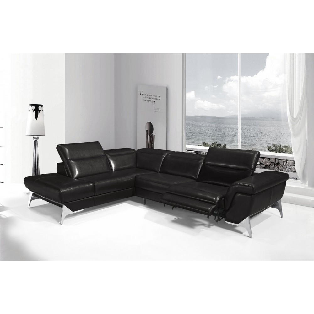Canapé d'angle fonction relax en cuir italien 5 places CONFORTO, noir, angle gauche Canapé d'angle fonction relax en cuir italien 5 places CONFORTO, noir, angle gauche