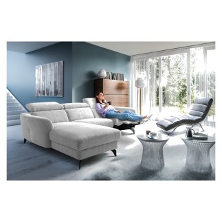 Canapé d'angle relax en tissu de luxe avec relax électrique, 5 places BEROLI, gris clair, angle gauche