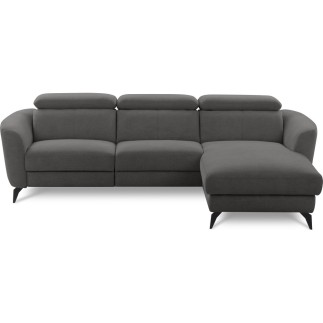 Canapé d'angle relax en cuir de luxe italien avec relax électrique, 5 places bertoni, gris clair, angle gauche - Mobilier Privé