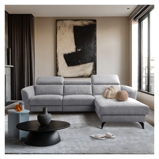 Canapé d'angle relax en tissu de luxe avec relax électrique, 5 places BEROLI, gris moyen, angle droit