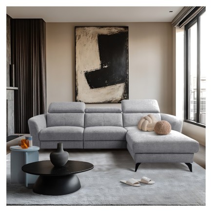 Canapé d'angle relax en tissu de luxe avec relax électrique, 5 places BEROLI, gris moyen, angle droit