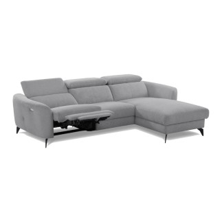 Canapé d'angle relax en cuir de luxe italien avec relax électrique, 5 places bertoni, gris clair, angle gauche - Mobilier Privé