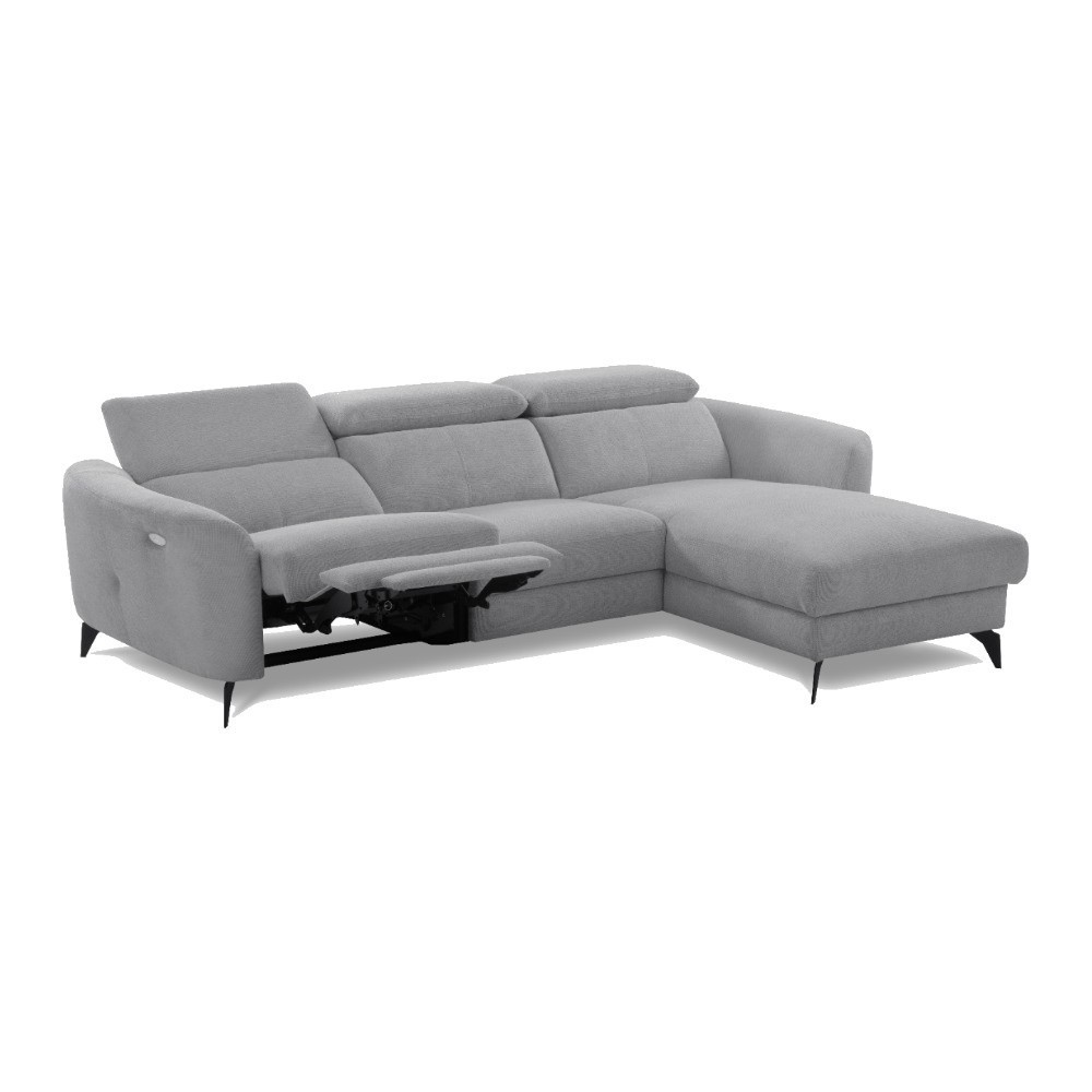Canapé d'angle relax en tissu de luxe avec relax électrique, 5 places BEROLI, gris moyen, angle droit Canapé d'angle relax en tissu de luxe avec relax électrique, 5 places BEROLI, gris moyen, angle droit