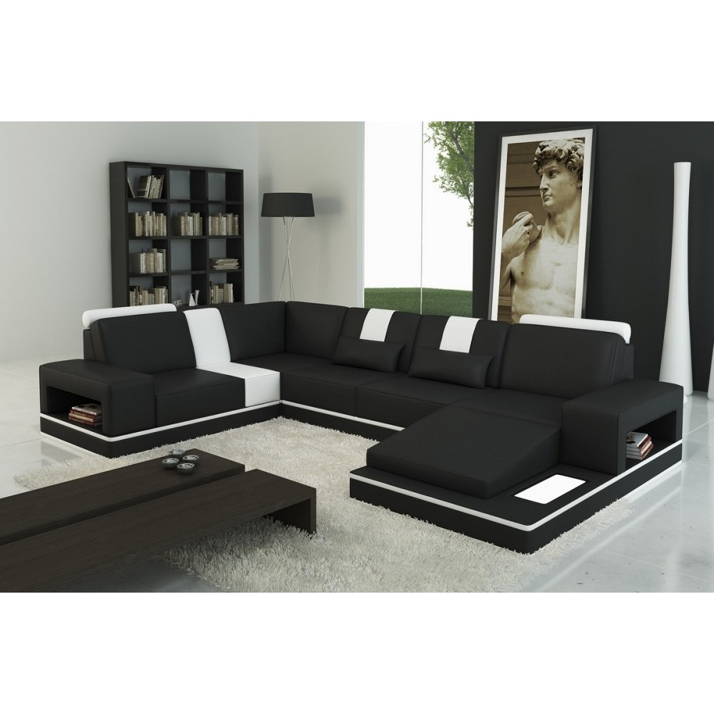 Canapé d'angle en cuir italien 6/7 places SUBLIMO, noir et blanc, angle gauche Canapé d'angle en cuir italien 6/7 places SUBLIMO, noir et blanc, angle gauche