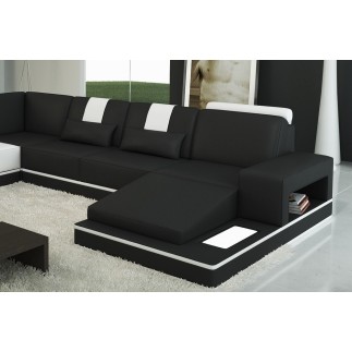 Canapé d'angle en cuir italien 6/7 places SUBLIMO, noir et blanc, angle gauche