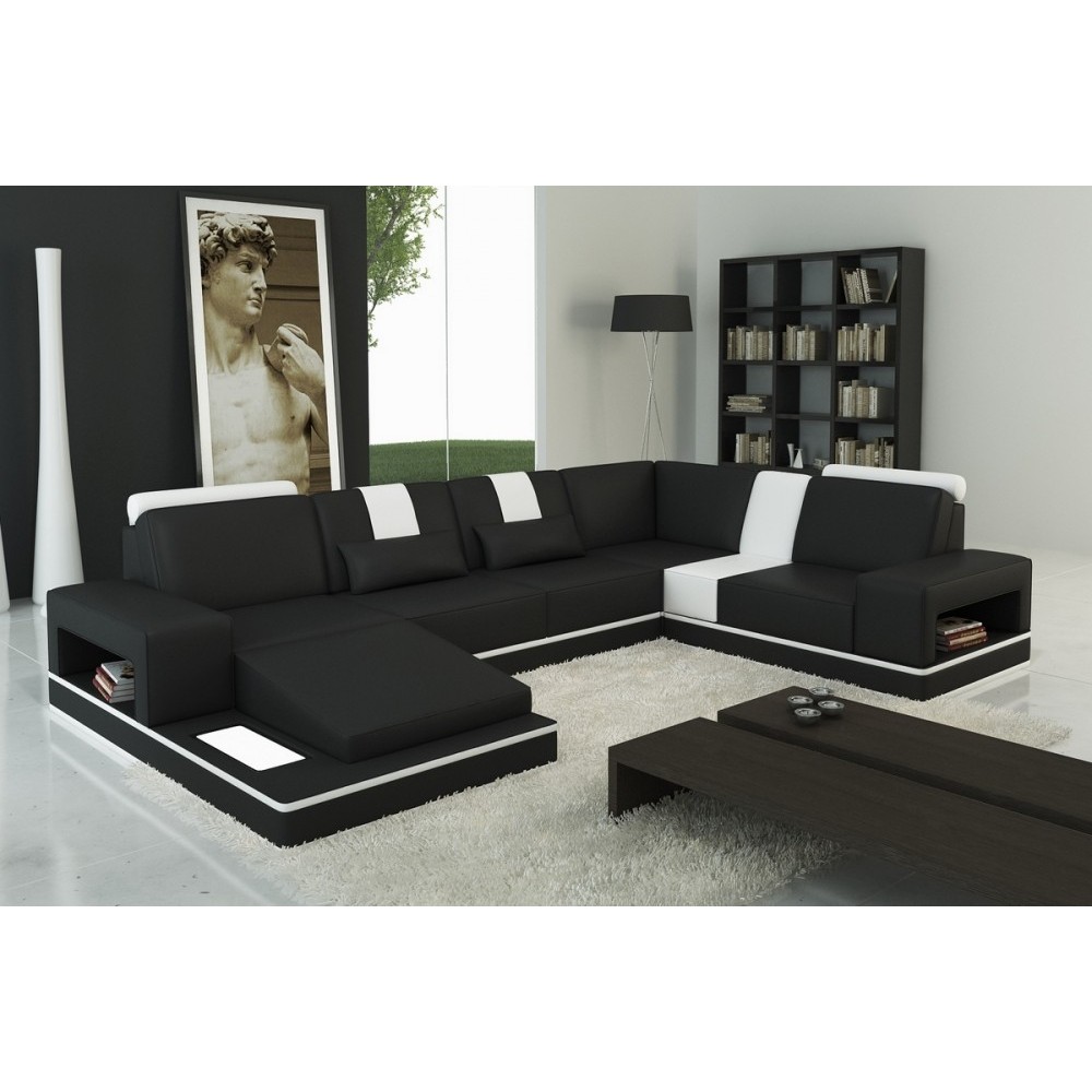 Canapé d'angle en cuir italien 6/7 places SUBLIMO, noir et blanc, angle droit Canapé d'angle en cuir italien 6/7 places SUBLIMO, noir et blanc, angle droit