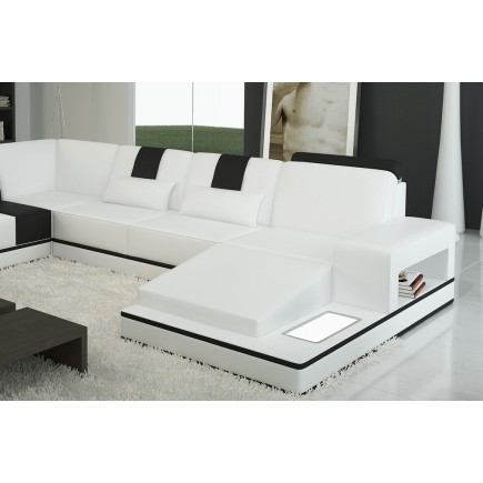 Canapé d'angle en cuir italien 6/7 places SUBLIMO, blanc et noir, angle gauche