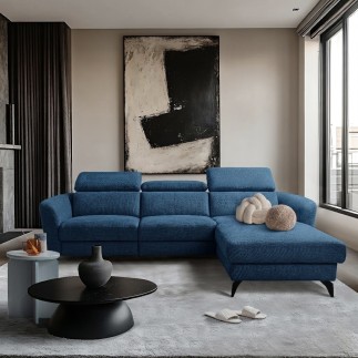 Canapé d'angle relax en tissu de luxe avec relax électrique, 5 places BEROLI, bleu, angle droit