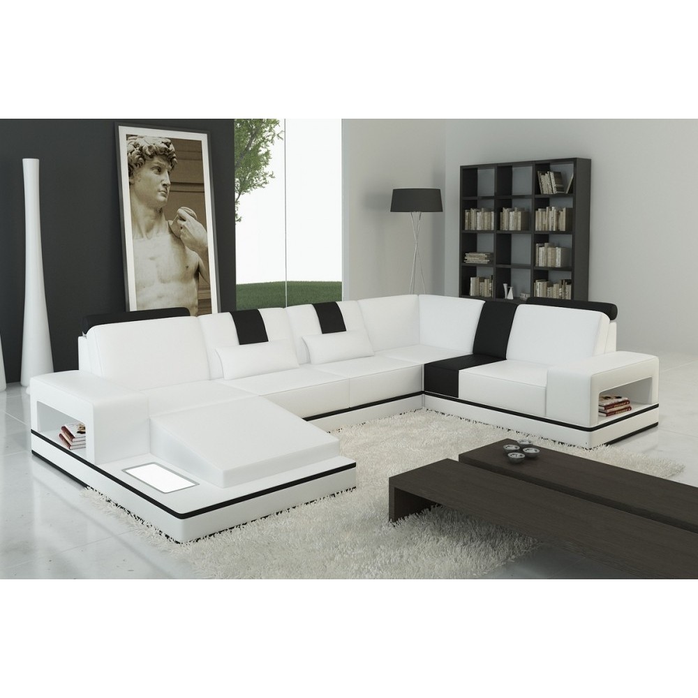 Canapé d'angle en cuir italien 6/7 places SUBLIMO, blanc et noir, angle droit Canapé d'angle en cuir italien 6/7 places SUBLIMO, blanc et noir, angle droit