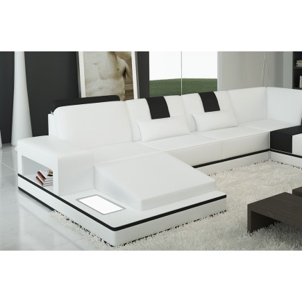 Canapé d'angle en cuir italien 6/7 places SUBLIMO, blanc et noir, angle droit