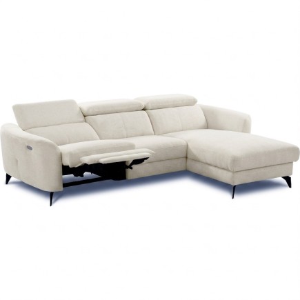 Canapé d'angle relax en cuir de luxe italien avec relax électrique, 5 places bertoni, gris clair, angle gauche - Mobilier Privé