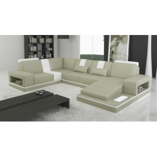 Canapé d'angle en cuir italien 6/7 places SUBLIMO, gris clair et blanc