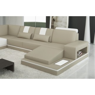 Canapé d'angle en cuir italien 6/7 places SUBLIMO, gris clair et blanc, angle gauche