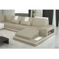 Canapé d'angle en cuir italien 6/7 places SUBLIMO, gris clair et blanc, angle gauche Canapé d'angle en cuir italien 6/7 places SUBLIMO, gris clair et blanc, angle gauche