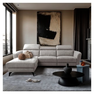 Canapé d'angle relax en cuir de luxe italien avec relax électrique, 5 places bertoni, gris clair, angle gauche - Mobilier Privé
