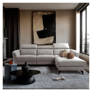 Canapé d'angle relax en tissu de luxe avec relax électrique, 5 places BEROLI, beige foncé, angle droit