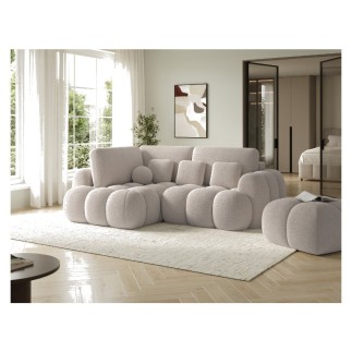 Canapé d'angle convertible en tissu bouclette beige 3-4 places, CORSO, angle gauche