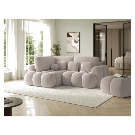 Canapé d'angle convertible en tissu bouclette beige 3-4 places, CORSO, angle gauche
