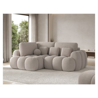 Canapé d'angle convertible en tissu bouclette beige 3-4 places, CORSO, angle gauche