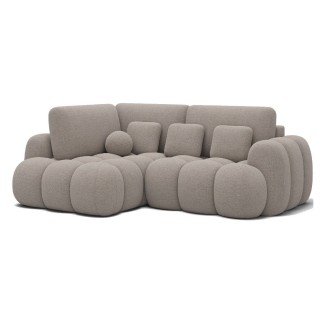 Canapé d'angle convertible en tissu bouclette beige 3-4 places, CORSO, angle gauche