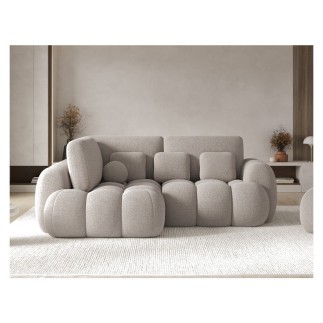 Canapé d'angle convertible en tissu bouclette beige 3-4 places, CORSO, angle gauche