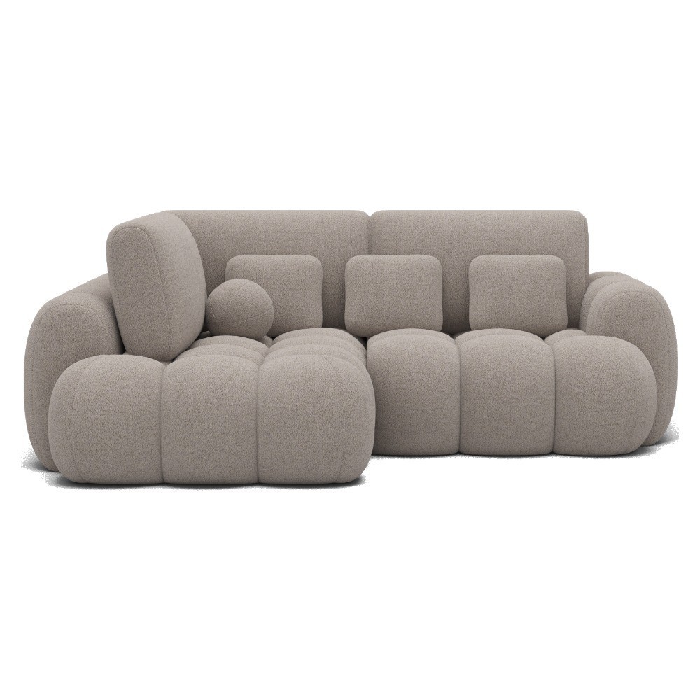 Canapé d'angle convertible en tissu bouclette beige 3-4 places, CORSO, angle gauche