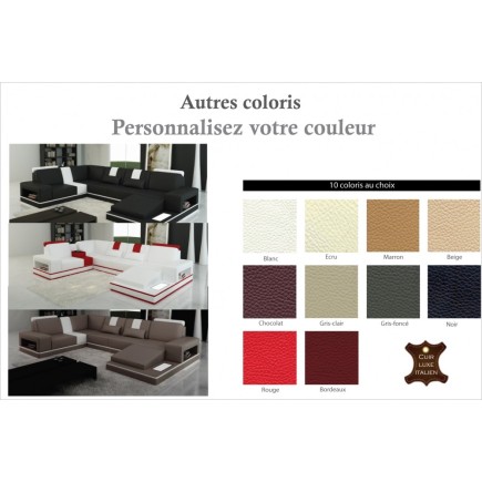 Canapé d'angle en cuir italien 6/7 places SUBLIMO, couleur personnalisée