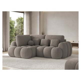 Canapé d'angle convertible en tissu bouclette taupe 3-4 places, CORSO, angle gauche