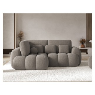 Canapé d'angle convertible en tissu bouclette taupe 3-4 places, CORSO, angle gauche