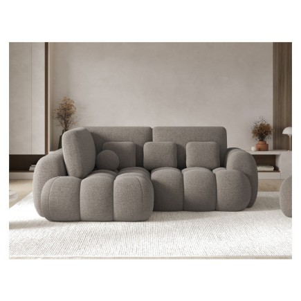 Canapé d'angle convertible en tissu bouclette taupe 3-4 places, CORSO, angle gauche