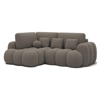 Canapé d'angle convertible en tissu bouclette taupe 3-4 places, CORSO, angle gauche