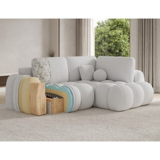 copie de Canapé d'angle convertible en tissu bouclette taupe 3-4 places, CORSO, angle droit