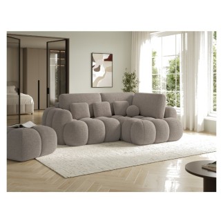 Canapé d'angle convertible en tissu bouclette taupe 3-4 places, CORSO, angle droit