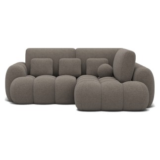 Canapé d'angle convertible en tissu bouclette taupe 3-4 places, CORSO, angle droit