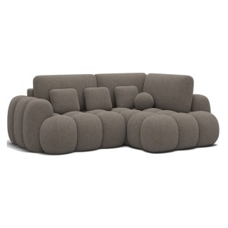 Canapé d'angle convertible en tissu bouclette taupe 3-4 places, CORSO, angle droit