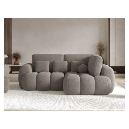 Canapé d'angle convertible en tissu bouclette taupe 3-4 places, CORSO, angle droit