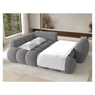 Canapé d'angle convertible en tissu bouclette gris foncé 3-4 places, CORSO, angle gauche