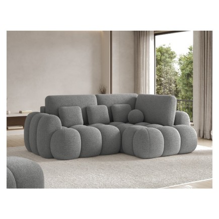 Canapé d'angle convertible en tissu bouclette gris foncé 3-4 places, CORSO, angle droit