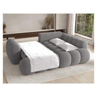 Canapé d'angle convertible en tissu bouclette gris foncé 3-4 places, CORSO, angle droit