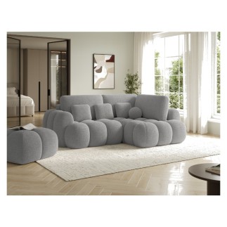 Canapé d'angle convertible en tissu bouclette gris foncé 3-4 places, CORSO, angle droit