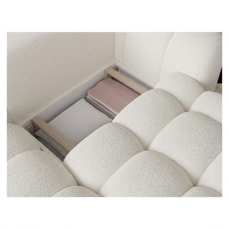 Canapé d'angle convertible en tissu bouclette blanc cassé 3-4 places, CORSO, angle gauche