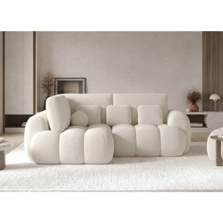 Canapé d'angle convertible en tissu bouclette blanc cassé 3-4 places, CORSO, angle gauche
