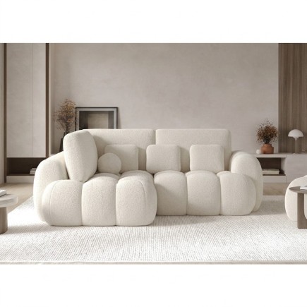 Canapé d'angle convertible en tissu bouclette blanc cassé 3-4 places, CORSO, angle gauche