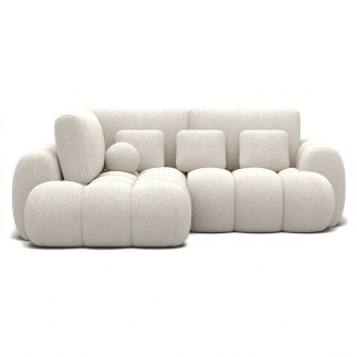 Canapé d'angle convertible en tissu bouclette blanc cassé 3-4 places, CORSO, angle gauche