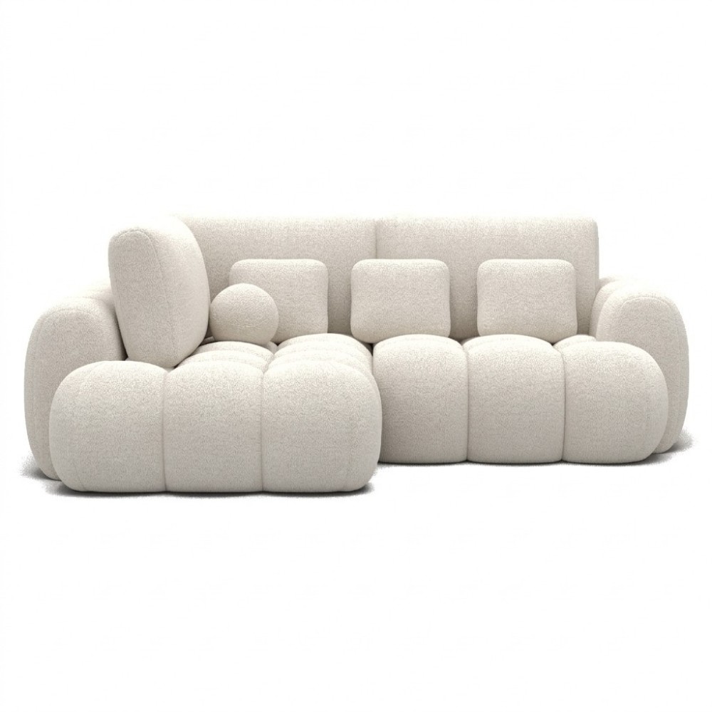 Canapé d'angle convertible en tissu bouclette blanc cassé 3-4 places, CORSO, angle gauche Canapé d'angle convertible en tissu bouclette blanc cassé 3-4 places, CORSO, angle gauche