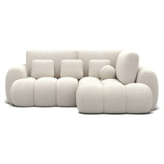 Canapé d'angle convertible en tissu bouclette blanc cassé 3-4 places, CORSO, angle droit