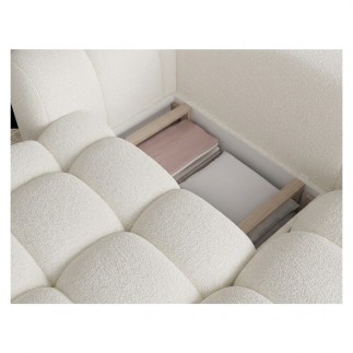 Canapé d'angle convertible en tissu bouclette blanc cassé 3-4 places, CORSO, angle droit