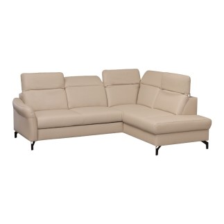 Canapé d'angle convertible en cuir italien luxe 5 places, BAROLO, coffre, gris clair, angle droit