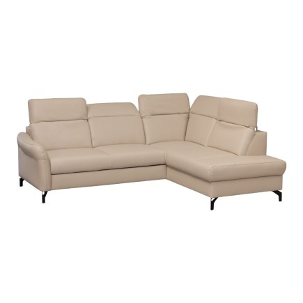 Canapé d'angle convertible en cuir italien luxe 5 places, BAROLO, coffre, gris clair, angle droit